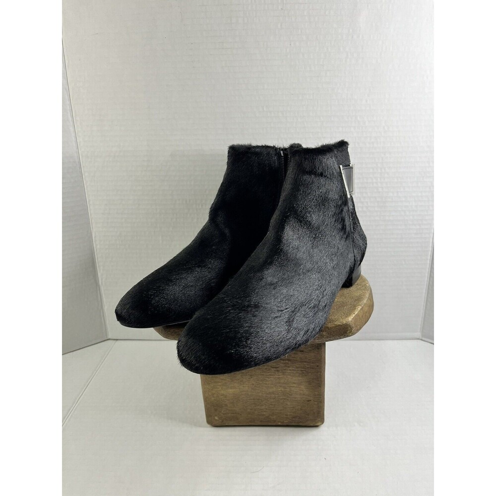Delman Black Marie Leather Calf Hair Buckle Ankle Boots 9.5